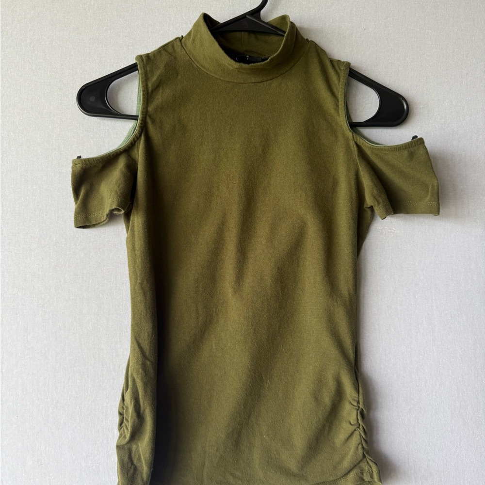 love J Olive Cold-Shoulder Mock Neck Tank